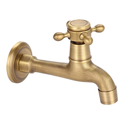 European Wall Mounted Vintage G1/2" Solid Brass Faucet Single Cold Water Tape for Kitchen Sink Mop Pool(L)