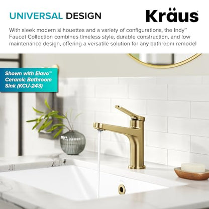 KRAUS Indy Bathroom Faucet in Spot-Free Brushed Brass with Single Handle, Pop Up Drain and Supply Lines, KBF-1411SFBB - color: Spot Free Brushed Brass, style: Basin + Pop-Up Drain