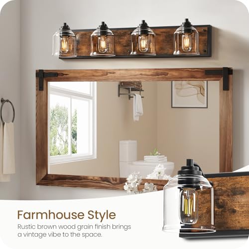4-Light Bathroom Fixture, 31.5" Large Farmhouse Vanity Light, E26 Base (Bulbs Not Included), Thickened Glass Shade, for Bathroom, Bedroom, Vanity, Hallway, Rustic Brown and Black F18BD05 - size: 4-Light