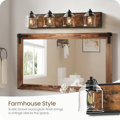 4-Light Bathroom Fixture, 31.5" Large Farmhouse Vanity Light, E26 Base (Bulbs Not Included), Thickened Glass Shade, for Bathroom, Bedroom, Vanity, Hallway, Rustic Brown and Black F18BD05 - size: 4-Light