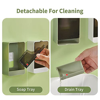 Soap Holder Dish Shower, 2 Pack Bar Soap Holder with Drainage, Self Draining Soap Holder, Wall Mounted Soap Box Tray Container for Bathroom, Bathtub Kitchen Sink, No Drilling, 4 Adhesive Include - color: Green+white