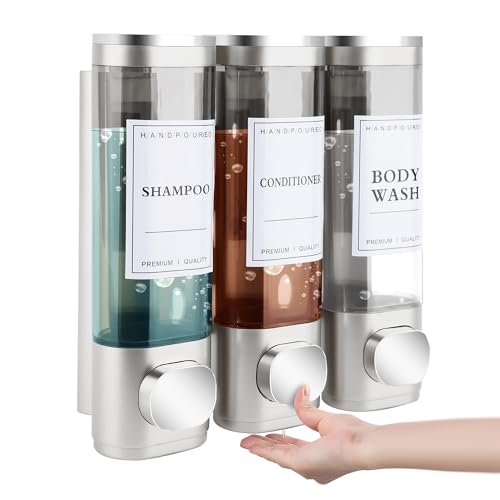 Shampoo and Conditioner Dispenser, 3 Chamber 300ml, Wall Mounted, Silver | Shower Soap Dispenser, Refillable Hand Soap Dispensers, Body Wash Dispenser for Bathroom, Kitchen, Hotel, Home - color: Silver, size: 3 Chamber
