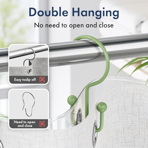 Bathway Shower Curtain Hooks Green Shower Curtain Rings, 12 Pcs Double Hook Shower Curtain Hooks Rings Shower Curtain Hangers Rust Proof, Metal Shower Hooks for Bathroom Shower Curtain Rod - color: Green, style: Minimalist