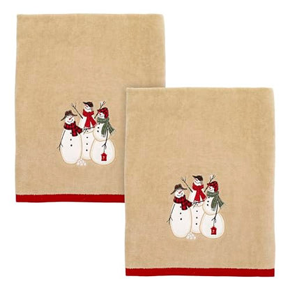 Avanti Linens - Bath Towels, Soft & Absorbent, Embroidered, Christmas Decorations, Set of 2 (Snowmen Gathering Collection) - size: 2pc Bath Towels