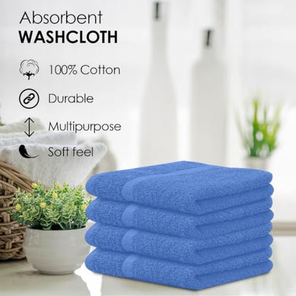 Avalon Towels Blue Washcloths Bulk Pack of 36 (12x12 inches) - 100% Cotton Washcloths & Face Towels - Highly Absorbent & Soft Wash Cloths for Showering, Wash Rags for Body & Face Cloths - color: Blue