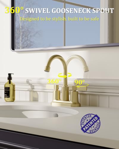 2 Pack Brushed Gold 4 Inch Centerset Bathroom Sink Faucet 3 Hole | Faucet for Bath Sink with Pop Up Drain and 2 Supply Hoses 2 Handle Bathroom Faucets for Sink Vanity RV Evolvegoods - color: Brushed Gold-2 Pack