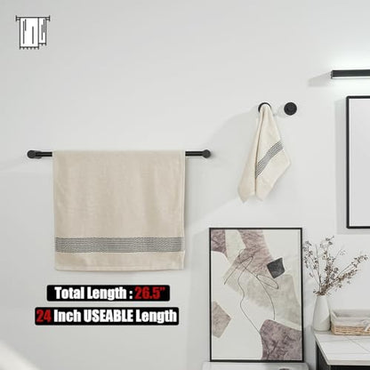 JQK Towel Bar Black, 26.5 Inch 304 Stainless Steel Thicken 0.8mm 2 Pieces Towel Rack Bathroom Wall Mount, Useable Length 24 Inch, TB610L24-PB - color: Black, size: 26.5 Inch