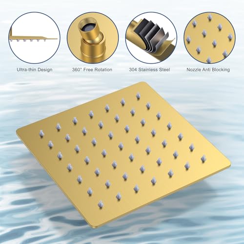Rain Shower System 12" & 6" Dual Shower Heads, Wall Mount Shower Faucet Set | Ideal for bathroom remodels and upgrades with 12" rain shower, 6" angled shower, handheld spray and complete valve kit. - color: Brushed Gold, size: Wall Mounted - 12"+6" Shower