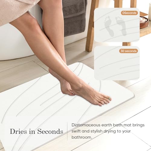 Jiloma Stone Bath Mat Diatomaceous Earth Shower Mat Non-Slip Super Absorbent Bathroom Floor Mat Quick Drying Natural Easy to Clean(24 * 16 White)