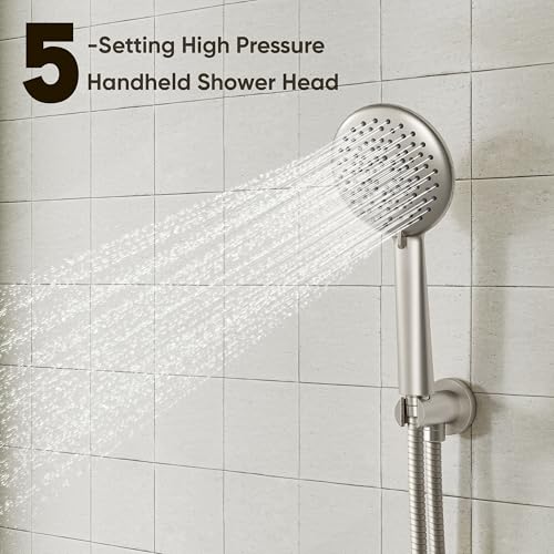 Gabrylly Shower Faucet Set, Shower System with Pressure Balance Shower Valve, 12" Rain Shower Heads with Handheld Spray, Wall Mounted Shower Fixtures, High Pressure Shower Head Set, Brushed Nickel - color: Brushed Nickel, style: 12 Inches-Without Tub Spou