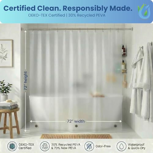 SUSTAINAURA® Essential Frosty Shower Curtain Liner 72x72 – Waterproof, Quick Dry, Odor Free, Eco Friendly, Non-Toxic with 3 Weighted Magnets & 12 Rustproof Grommets Bathroom Accessories - color: 2c Essential Peva Frosty
