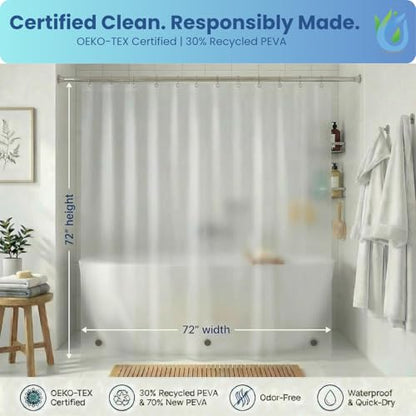 SUSTAINAURA® Essential Frosty Shower Curtain Liner 72x72 – Waterproof, Quick Dry, Odor Free, Eco Friendly, Non-Toxic with 3 Weighted Magnets & 12 Rustproof Grommets Bathroom Accessories - color: 2c Essential Peva Frosty
