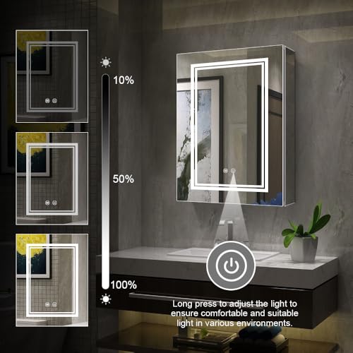 High-End Led Medicine Cabinet,Lighted Medicine Cabinet,3 Colors&Dimmable,Demister,Lighted Glass Shelf,USB Shaver Socket.Surface Mount or Recess Mount,16×24inch - size: 16×24inch
