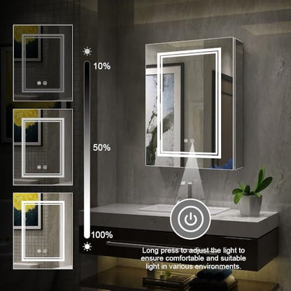 High-End Led Medicine Cabinet,Lighted Medicine Cabinet,3 Colors&Dimmable,Demister,Lighted Glass Shelf,USB Shaver Socket.Surface Mount or Recess Mount,16×24inch - size: 16×24inch