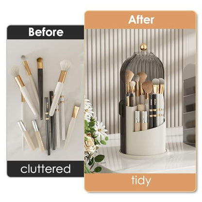YOOLENS Makeup Brush Holder with Lid 360 Rotating Clear Dustproof Make Up Organizers for Vanity Bathroom Countertop, Gray - color: Gray