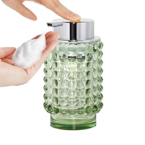 Glass Foaming Soap Dispenser, Green Foam Hand Soap Dispenser, Bathroom 12 Oz Large Bottle with Silver Pump, Refillable Lotion Pump Container for Bathroom, Kitchen,Hand Soap, Dish Soap, Shampoo - color: Green and Silver