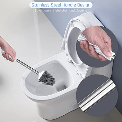 Silicone Toilet Brush, Ventilation Slots Base Holder 1 Pack, White | Flexible Bristles Flat Head for Rim, Hair Tangle-Free, Easy to Clean, Compact Design, Rustproof Handle, for Toilet/Sink/Tub - color: White-1pcs