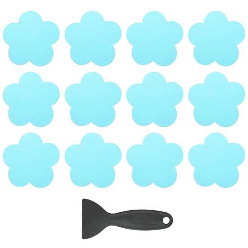 PATIKIL 12 Pcs Non Slip Bathtub Stickers, Anti Slip Shower Stickers with Scraper Bathroom Shower Floor Decals Flower Shape Cute Treads Tubs, Blue - color: Blue