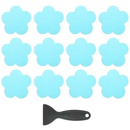 PATIKIL 12 Pcs Non Slip Bathtub Stickers, Anti Slip Shower Stickers with Scraper Bathroom Shower Floor Decals Flower Shape Cute Treads Tubs, Blue - color: Blue