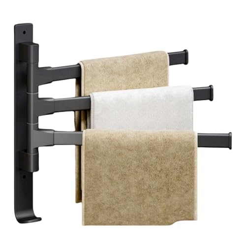 Wall Mounted 180° Swivel Multi-bar Towel Rack Towel Hanging Holder for Bathroom with Hook (Black,3-Bar) - color: Black, size: 3-Bar