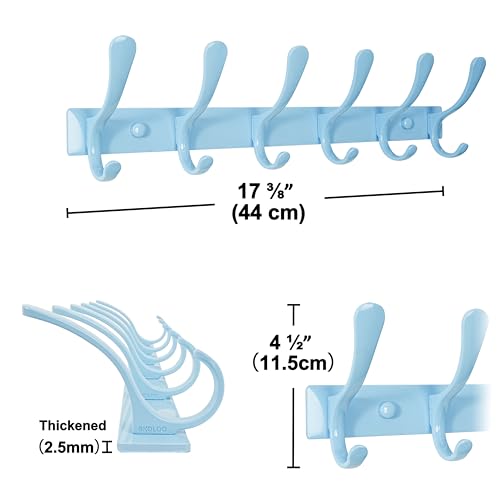 SKOLOO Heavy Duty Wall Mounted Coat Rack - 6 Hooks, Stainless Steel, Pack of 2, Sturdy Coat Hooks for Hanging Clothes, Jacket, Hat, Blue - color: Blue, size: 6 Hook(2 Pack)