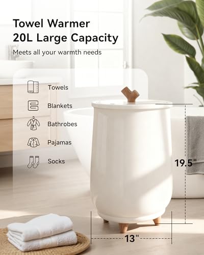 Towel Warmers for Home, 20L Large Towel Warmer Bucket for Spa, Auto Shut-Off, Adjustable Timer, Hot Towel Warmer with Fragrance Disc, Fit Oversized Cloth, White