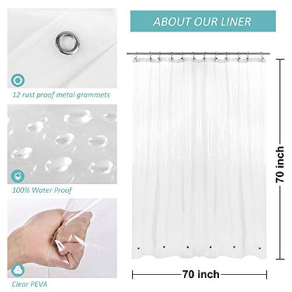 70x70 Shower Curtain Liner Clear | 6 Bottom Magnets,12 Rustproof Grommets,Water Proof Heavy Duty PEVA,70W x 70H for Bathroom - color: Clear, size: 70"W x 70"L (Pack of 1)