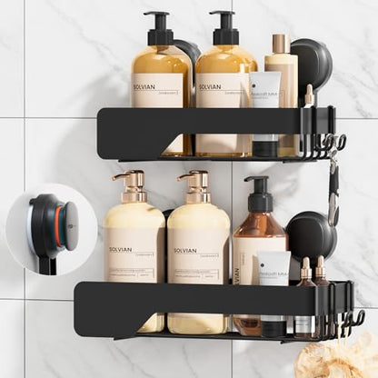 TAILI Shower Caddy Suction Cup Rustproof Metal Visible indicator Black | 2 Pack Rustproof,No Drilling Wall Mounted Basket, Upgraded Removable Suction Cup Bathroom Organizer Heavy Duty Shampoo - color: Visible indicator Black x2