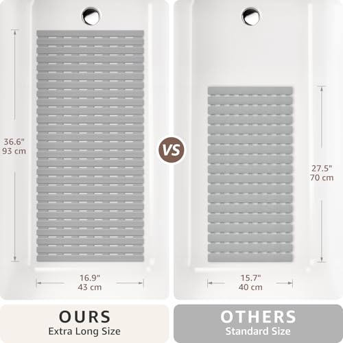 OTHWAY Non Slip Shower Mat, 36.6" x 16.9" Soft Bath Mat for Tub Non Slip, Anti Slip Shower Mat with Suction Cups, Easy to Cut Shower Floor Mat, Machine Washable Bathtub Mat, Light Grey - color: Grey