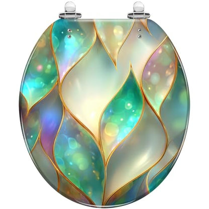 Round Resin Toilet Seat, Quietly Close Quick Release Hinges Cover | Toilet Lid Cover Easy to Clean and Install, Sophisticated Mosaic Pearlescent Gold Accents Heavy Duty Toilet Seat - color: pattern9, size: O-shape