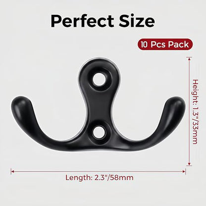 10 Pack Black Dual Prong Wall Hooks, 15 lbs Heavy Duty J-Shaped Coat Hooks with Screws & Anchors, Rust Resistant Wall Mounted Hooks for Farmhouse Industrial Entryway Bathroom - color: Black