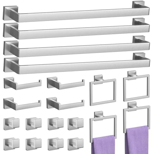 20-Piece Brushed Nickel Bathroom Accessories Set – 23.6" Towel Bar, Towel Ring, Toilet Paper Holder & Hooks, Wall Mounted Bathroom Hardware, Rust & Corrosion-Resistant, Ideal for Modern Bathrooms - color: Brushed Nickel, size: 20 Piece