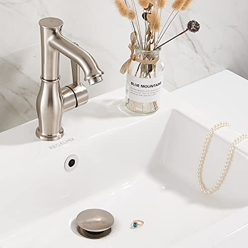 Vessel Sink Drain for Bathroom, Pop-up Drain With Detachable Basket Stopper, Anti-Explosion And Anti-Clogging Drain Strainer, Sink Drain Assembly With Overflow Brushed Nickel, REGALMIX RWF083J - color: Brushed Nickel, size: With Overflow