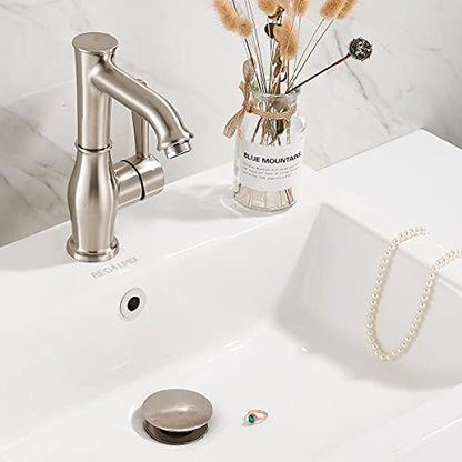 Vessel Sink Drain for Bathroom, Pop-up Drain With Detachable Basket Stopper, Anti-Explosion And Anti-Clogging Drain Strainer, Sink Drain Assembly With Overflow Brushed Nickel, REGALMIX RWF083J - color: Brushed Nickel, size: With Overflow