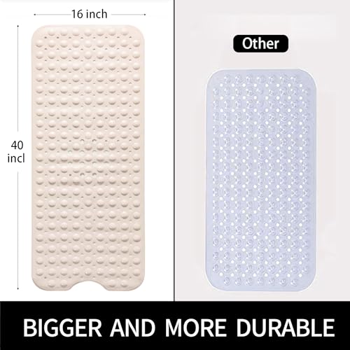 Bathtub and Shower Mats, Extra Long Non-Slip Bath Mat 39 x 16 Inch, Machine Washable Bath Tub Mat with Suction Cups & Drain Holes for Bathroom, Beige - color: Beige, size: 40" x 16" (Rectangular)