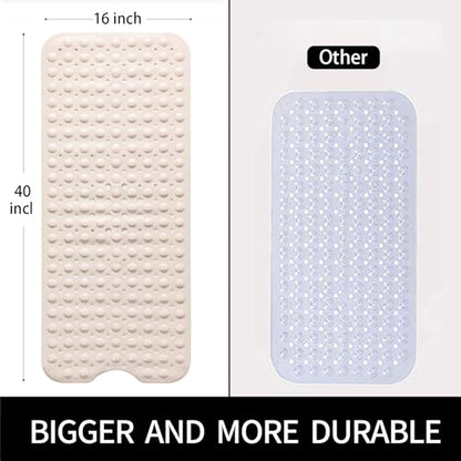 Bathtub and Shower Mats, Extra Long Non-Slip Bath Mat 39 x 16 Inch, Machine Washable Bath Tub Mat with Suction Cups & Drain Holes for Bathroom, Beige - color: Beige, size: 40" x 16" (Rectangular)