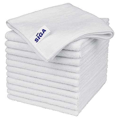 MR.SIGA Microfiber Cleaning Cloths, Streak Free Microfiber Towels, 12 Pack | All-purpose microfiber cloths, ultra absorbent, reusable household cleaning towels, White 32 x 32 cm(12.6 x 12.6 inch) - color: White