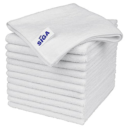 MR.SIGA Microfiber Cleaning Cloths, Streak Free Microfiber Towels, 12 Pack | All-purpose microfiber cloths, ultra absorbent, reusable household cleaning towels, White 32 x 32 cm(12.6 x 12.6 inch) - color: White