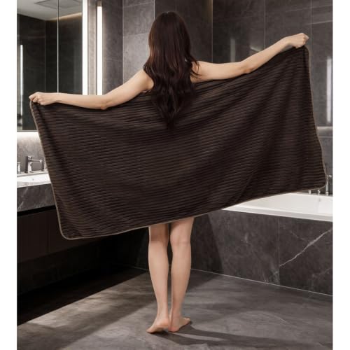 Bath Towels 4-Pack, 27.5x55 Inches - Ultra Soft and Highly Absorbent Quick Dry Microfiber Towels with Hanging Loop, Beauty Twill Stripe Design for Bath, Beach, Gym - color: Dark Grey+grey+coffee+orange