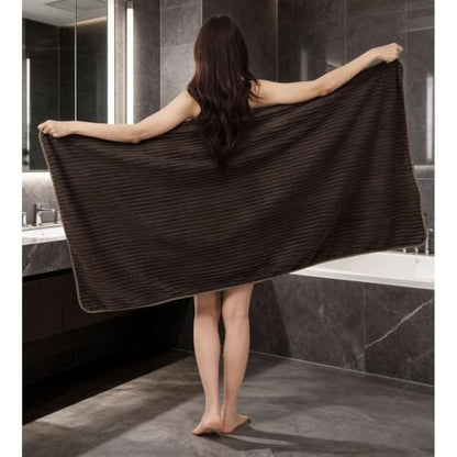 Bath Towels 4-Pack, 27.5x55 Inches - Ultra Soft and Highly Absorbent Quick Dry Microfiber Towels with Hanging Loop, Beauty Twill Stripe Design for Bath, Beach, Gym - color: Dark Grey+grey+coffee+orange