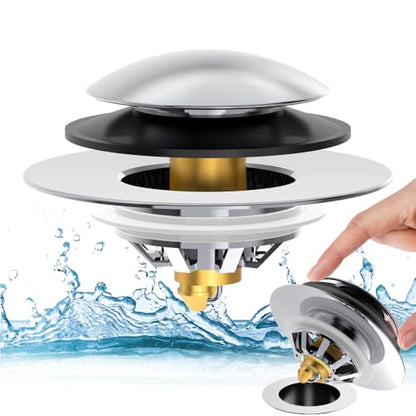 Bathtub Drain Stopper with Hair Catcher, Anti Clogging Bath Tub Drain Stoppers, Replaces Lift and Turn, Tip-Toe and Trip Lever drains for Tub, Easy Install and Clean (Chrome Silver)
