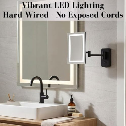 JERDON Hardwired Wall-Mount Makeup Mirror - 5X/1X - Black - JRT710BKLD | 6.5" x 9" Rectangular Frame, LED Lighting, Direct Wire Install - color: Black Direct Wire
