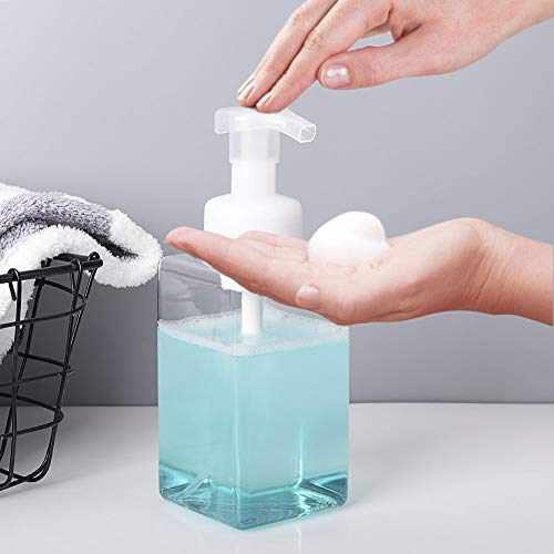 Foaming Soap Dispenser, 15oz Plastic Refillable Pump Bottle, 2 Pack, Clear | Hand Dispenser for Liquid Soap, Shampoo & Body Wash – Saves Soap with Rich Foam, Reusable, Easy to Refill, BPA-Free - color: Clear, size: 15 oz (2 Pack)