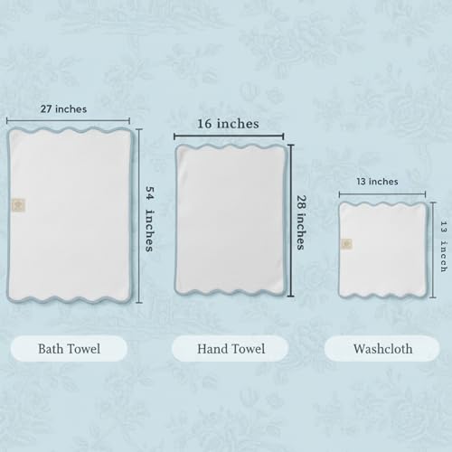 Lotus Linen Scallop Piping Towel Set of 6,100% Zero Twist Cotton, 2 Bath, 2 Hand Towels, 2 Washcloths, Hanging Loops, Soft Absorbent Bathroom Essentials (Dispenza Blue Piping, Towel Set (Pack of 6)) - color: Dispenza Blue Piping, size: Towel Set (Pack of