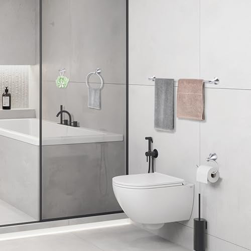 Brushed Nickel Bathroom Hardware Set Wall Mounted Brushed Nickel Accessories Set 4 Pieces Bathroom Hardware Set, 23.6 inch Towel Bar | Towel Hook | Toilet Paper Holder | Hand Towel Holder - color: Nickel