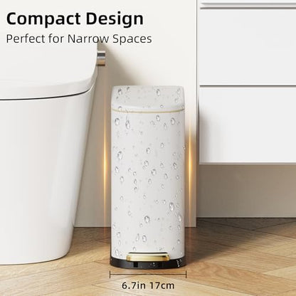 KSSKSS 2.6 Gallon/10L Slim Stainless Steel Bathroom Trash Can with Soft Close Lid, for Narrow Spaces,Bathroom, Bedroom (White) - color: White