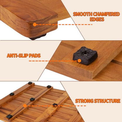 Utoplike Teak Bath Mat, Large Wood Shower Mats for Bathroom, 31.7 x17.9 in | with Non Slip Pads, Sturdy Solid Wooden, Floor Mat for Indoor Spa, Outdoor Inside Shower - size: 31.7" x 17.9" (Rectangular)