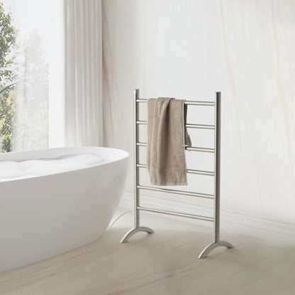 Freestanding Towel Warmer, Brushed Stainless Steel | Top One-Button Timer (2H/4H/Continuous), Rapid Heating, No Bending, Stainless Steel, Bathroom/Dressing Room。 - color: Brushed