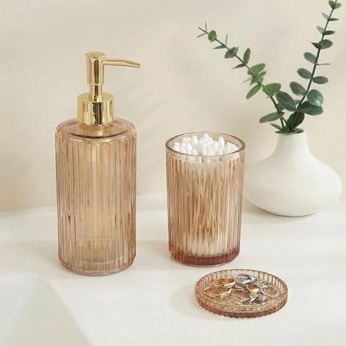 3 Pcs Brown Bathroom Accessories Set, Glass Bathroom Set, Soap Dispenser, Toothbrush Holder, Jewelry Tray, Crystal Modern Bathroom Decor, Housewarming Gift Set - style: 3 pcs Brown