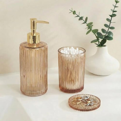 3 Pcs Brown Bathroom Accessories Set, Glass Bathroom Set, Soap Dispenser, Toothbrush Holder, Jewelry Tray, Crystal Modern Bathroom Decor, Housewarming Gift Set - style: 3 pcs Brown